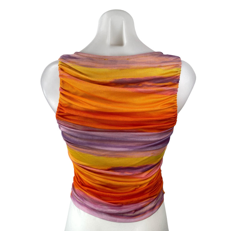 Cider Women's Multicolor Striped Ruched Sleeveless Tank Cami Blouse Top Size S