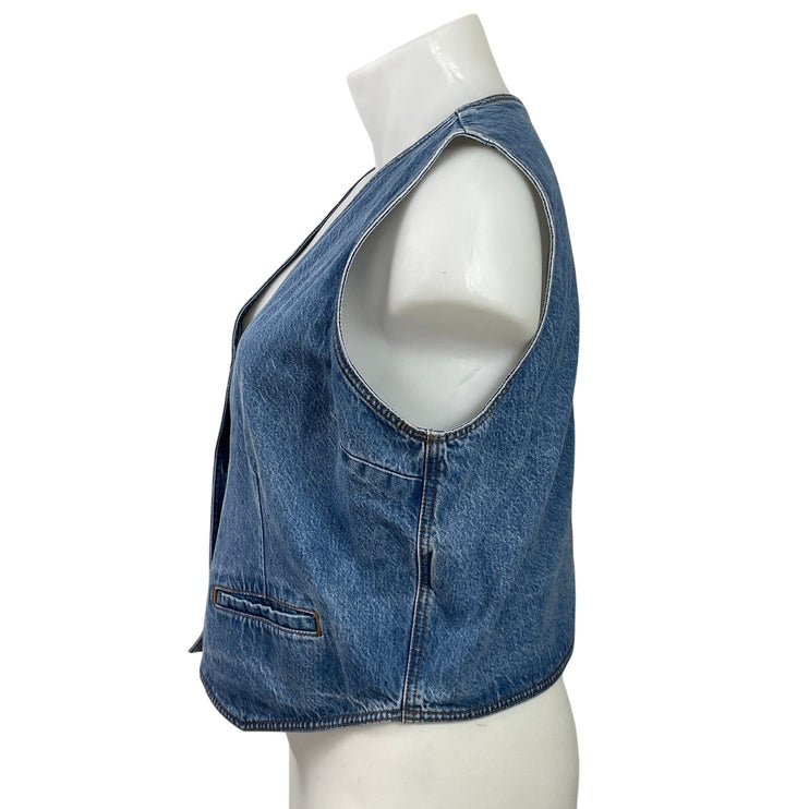 Abercrombie & Fitch Womens Blue Denim Sleeveless Button Front Vest Tank Top XL