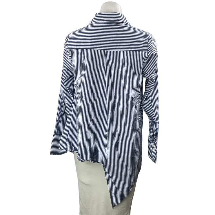 Zara Women's Blue Striped Asymmetrical Long Sleeve Button Down Shirt Top XS