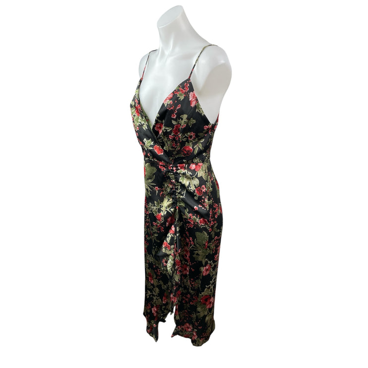 Dress Forum Women's Multicolor Floral Sleeveless Ruched Mini Wrap A-Line Dress S