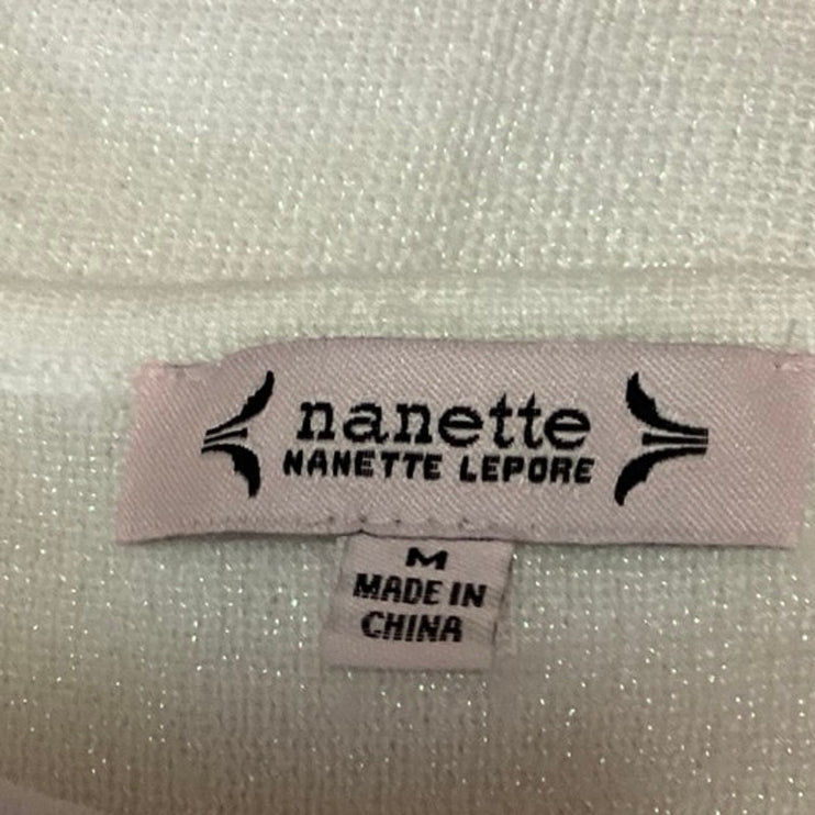 Nanette Lepore White Metallic Rib Knit Long Sleeve Pullover Sweater Top Size M