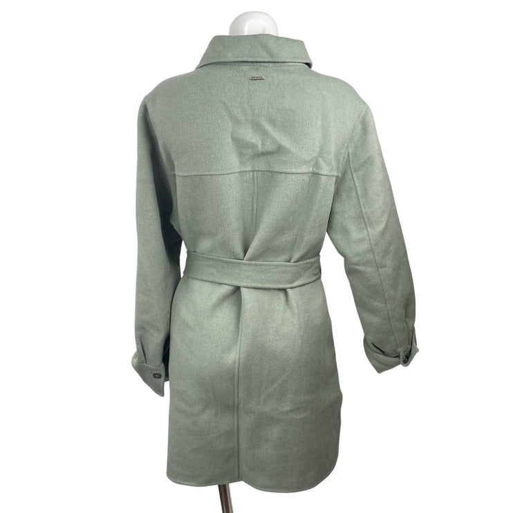 Tahari Brooke Wool Collared Long Sleeve Button Down Belted Shirt Coat Jacket L