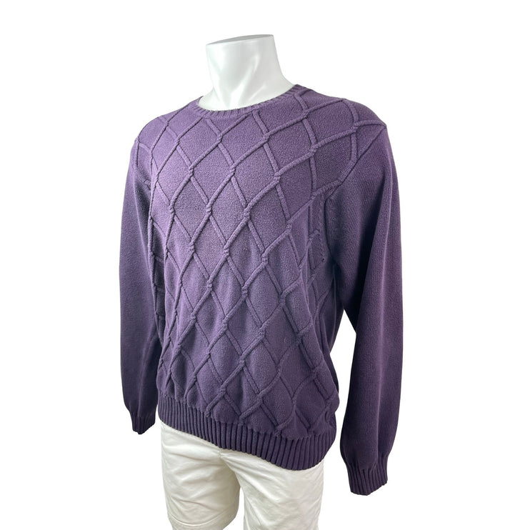 Izod Purple Diamond Cable Knit Long Sleeve Athletic Sweatshirt Sweater Top Sz XL