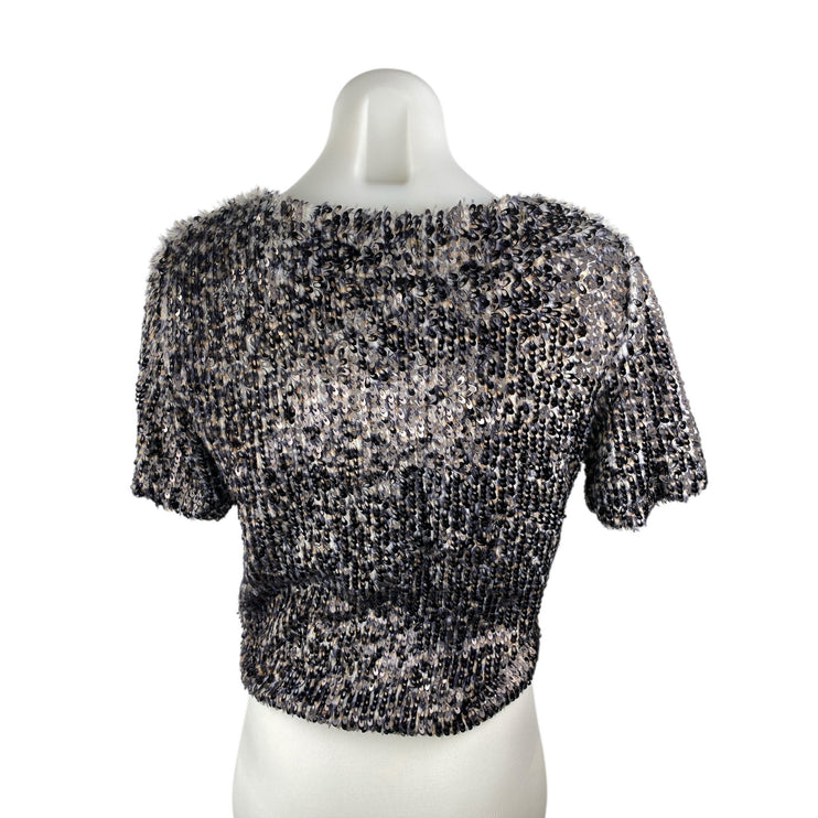 Search for Sanity Womens Faux Fur Sequin Shell Short Sleeve Sweater Blouse Top S