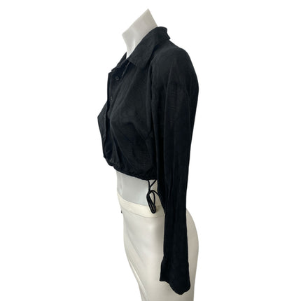 Savage X Fenty Black Collared Long Sleeve Crop Button Down Shirt Blouse Top Sz S