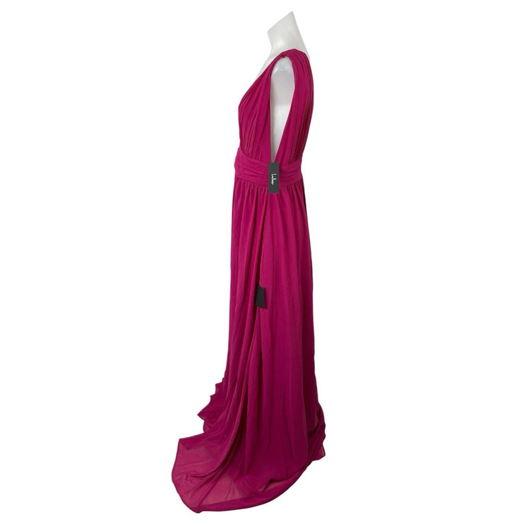NEW Lulus Heavenly Hues Pink Pleated V Neck Bridesmaid Maxi Flare A-Line Dress M