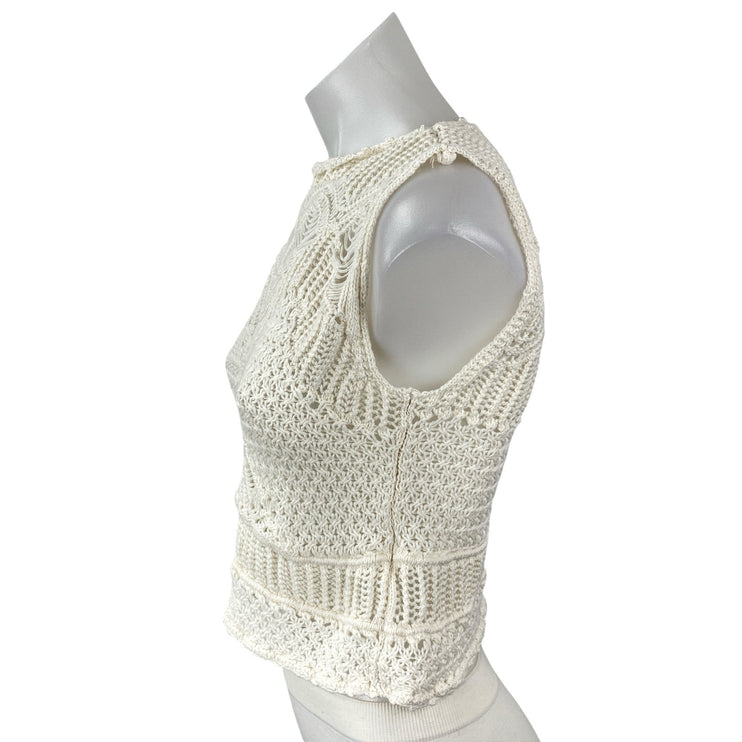 Abercrombie & Fitch Macrame Womens White Crochet Knit Sleeveless Crop Tank Top M