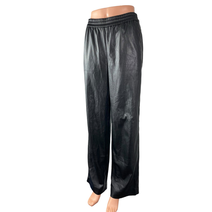 Aritzia Babaton Black Faux Vegan Leather High Rise Wide Leg Trousers Pants Sz 4