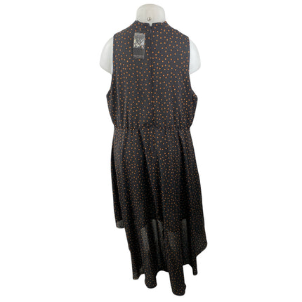 NEW Eloquii Black Polka Dots Sleeveless Mock Neck Asymmetric Midi Dress Size 20