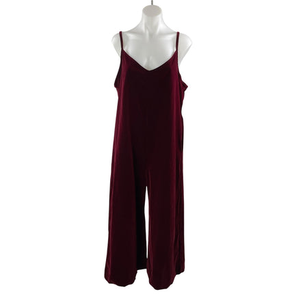 Wildfang Maroon Red Velvet Velour Sleeveless Camisole Wide Leg Romper Jumpsuit M