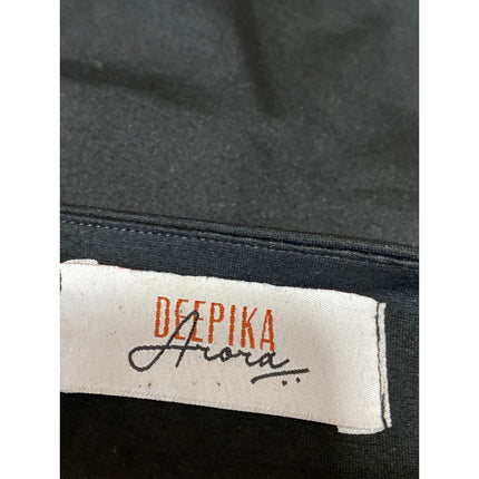 Deepika Arora Black V-Neck Long Puff Sleeve Zip Up Tapered Romper Jumpsuit Sz S