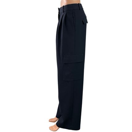 Aritzia Babaton Women's Navy Blue Pleated High Rise Wide Leg Cargo Pants Size 6