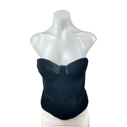 House of CB Black Velvet Velour Sweetheart Strapless Bustier Corset Top Size M