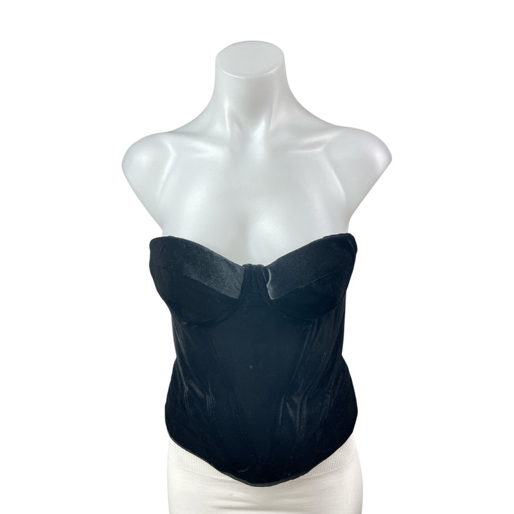 House of CB Black Velvet Velour Sweetheart Strapless Bustier Corset Top Size M