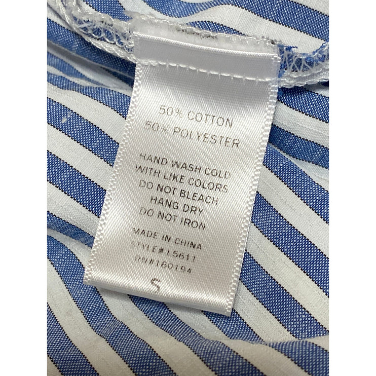 By Together Women's Blue Striped Pocket Long Sleeve Button Down Shirt Top Size S