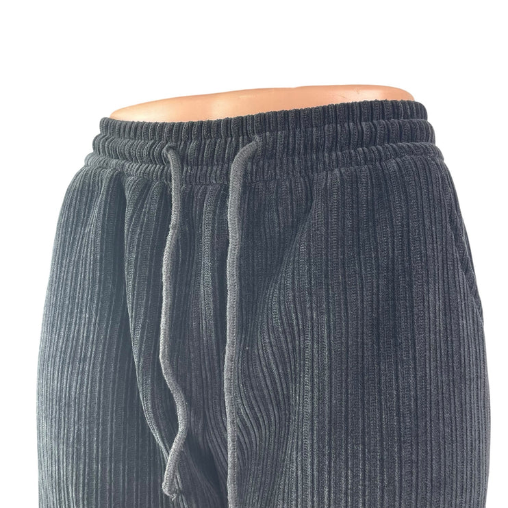 Women's Black Ribbed Plisse Drawstring Yoga Athletic Jogger Sweat Pants Size M