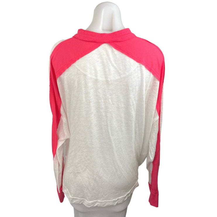 Free People Movement White/Pink Colorblock  Long Sleeve Stretch T Shirt Top Sz M