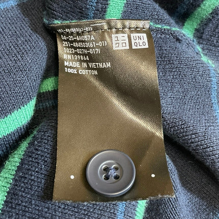 Uniqlo Women's Blue Green Stripe Long Sleeve Crop Polo Sweatshirt Sweater Top XS