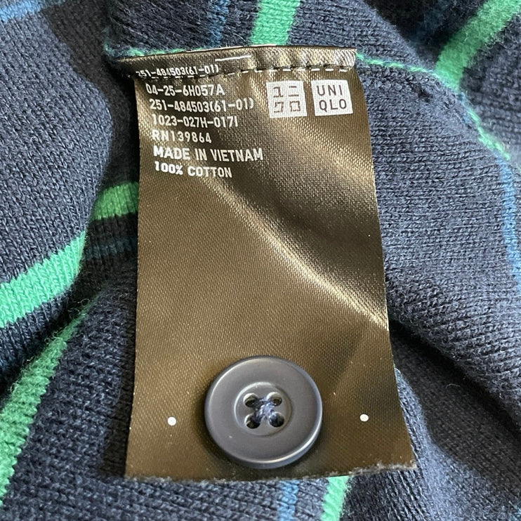 Uniqlo Women's Blue Green Stripe Long Sleeve Crop Polo Sweatshirt Sweater Top XS