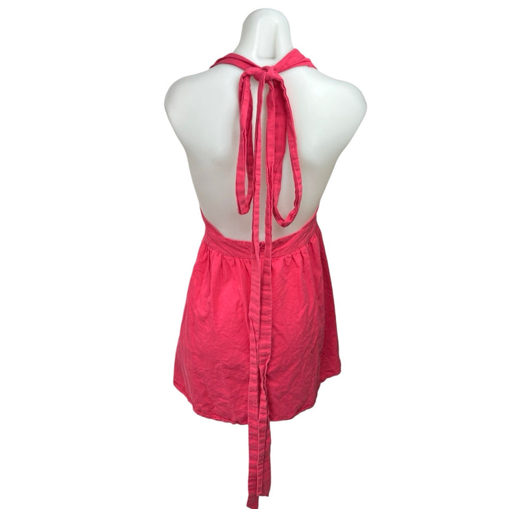 Double Crazy 100% Cotton Pink Plunge V Halter A Line Mini Dress Size M