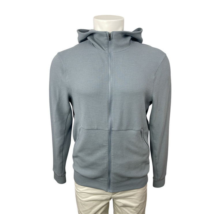 Lululemon Shift Stitch Mens Blue Waffle Knit Long Sleeve Hoodie Sweatshirt Top M
