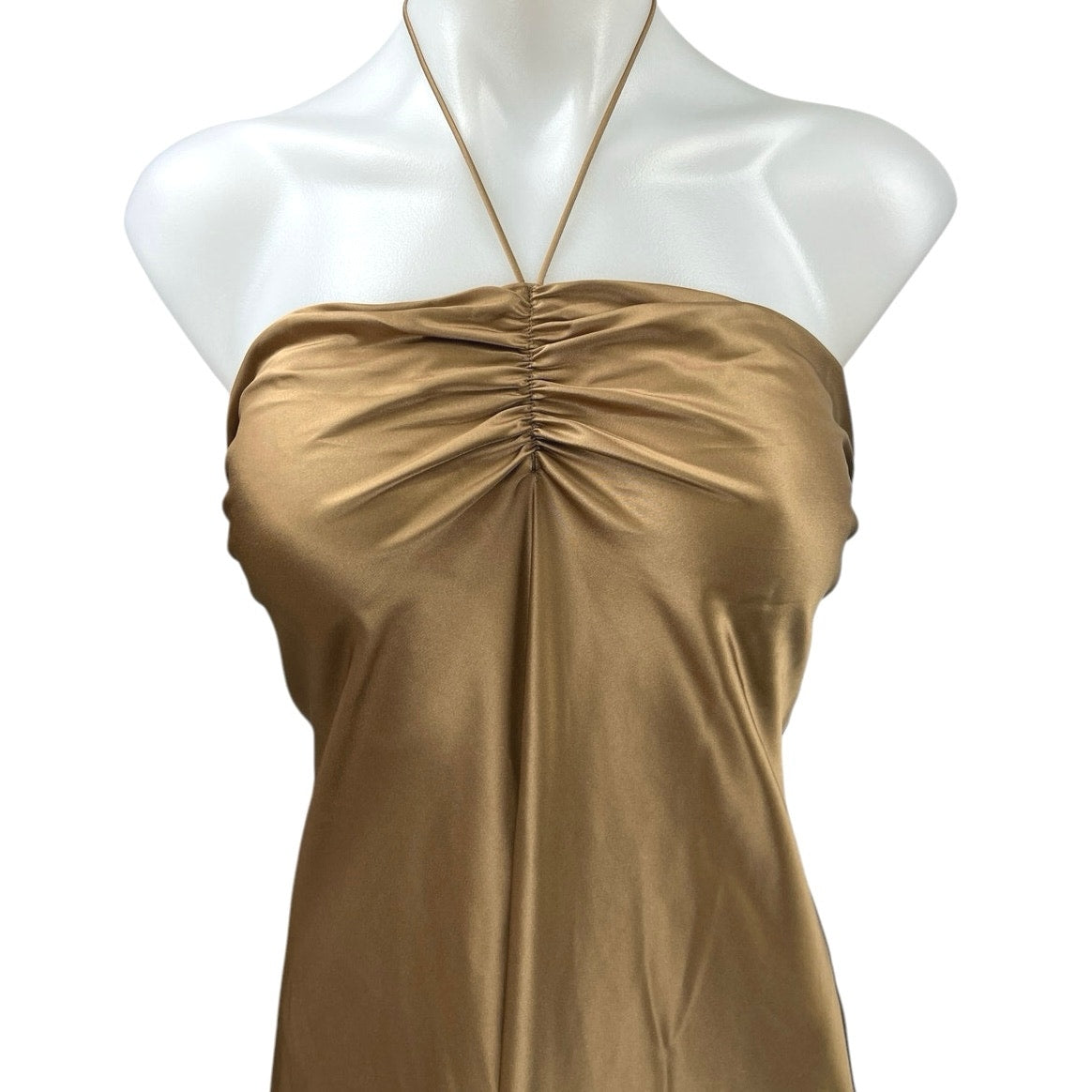 reformation valora satin dress NEW Reformation Valora Gold Silk Satin Halter Tie Midi Maxi Cami Slip Dress 10