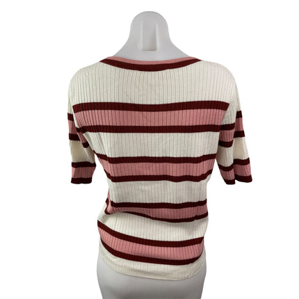 Frame Women's Wool Panel Stripe Ribbed Crew Neck Short Sleeve Slim Sweater Top S