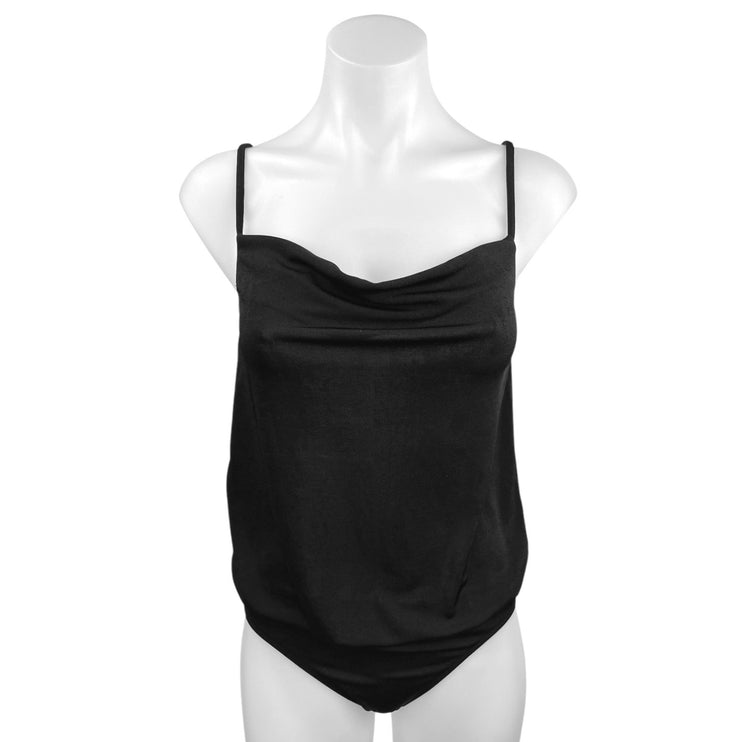 Zara Black Cowl Neck Spaghetti Blouson Cami Camisole Tank Bodysuit Top Size S