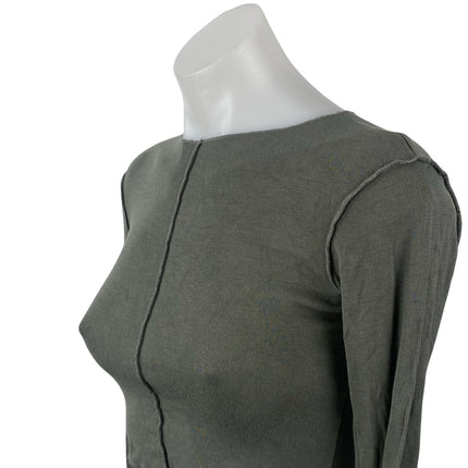 Zara Women's Green Expose Seam Crew Neck Long Sleeve Slim Crop T-Shirt Top Sz S