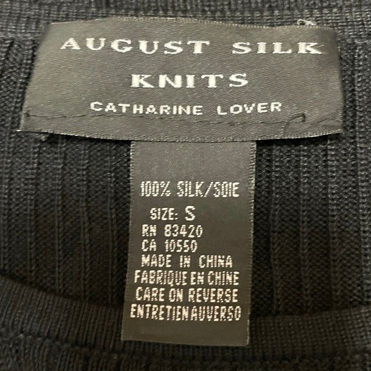 August Silk Knits Men Black 100% Silk Ribbed Knit Short Sleeve T Shirt Tee Top S