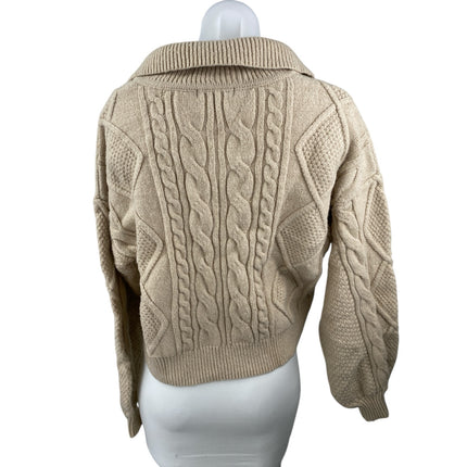 Steve Madden Cay Johnny Beige Collared Long Sleeve Sweatshirt Sweater Top Size S