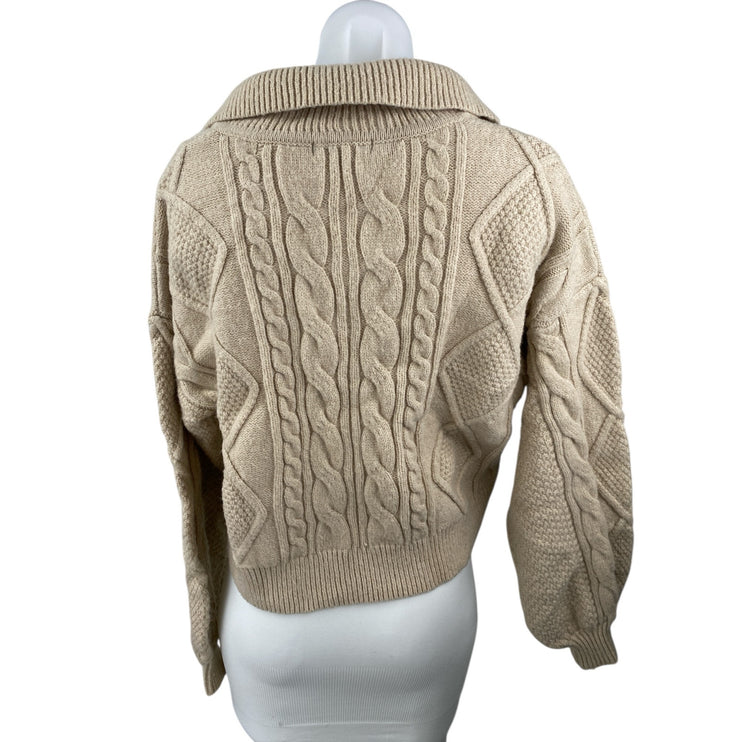 Steve Madden Cay Johnny Beige Collared Long Sleeve Sweatshirt Sweater Top Size S