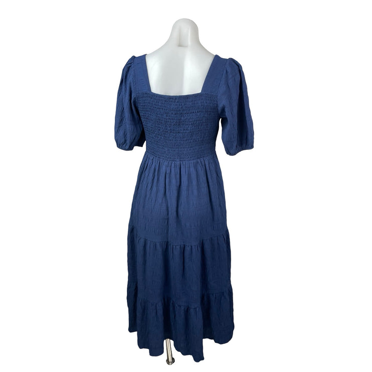 NEW Prettygarden Navy Blue Short Puff Sleeve Smocked Tiered A Line Midi Dress S