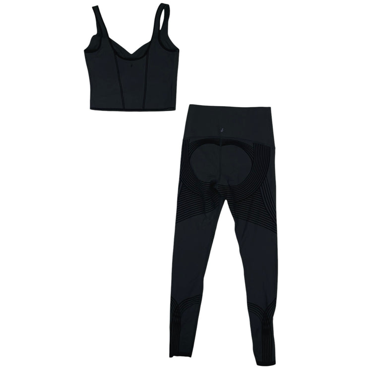 Fanka Lift & Curve Velour Velvet Striped Activewear Tank Top & Leggings Set S