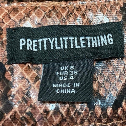 PrettyLittleThing Brown Snakeskin Leather Straight High Waisted Trousers Pants 4