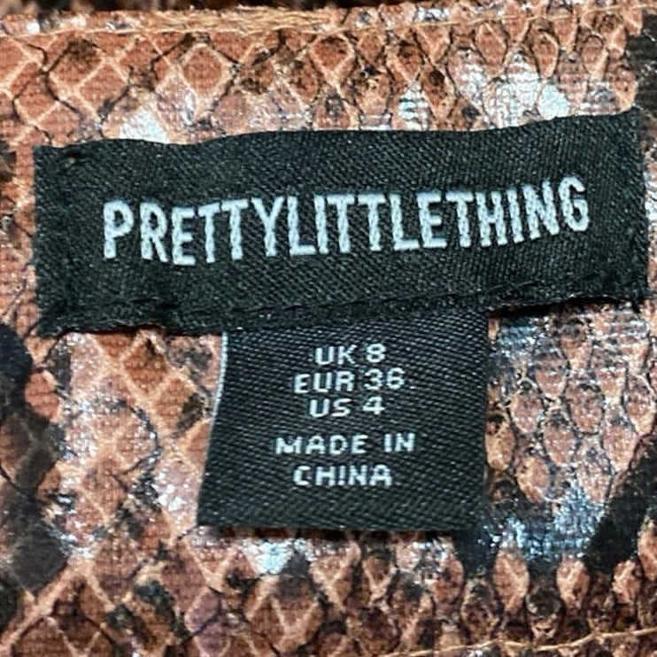 PrettyLittleThing Brown Snakeskin Leather Straight High Waisted Trousers Pants 4