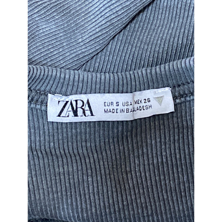 Zara Women's Gray Ribbed Knit Crew Neck Basic Casual Baby T Shirt Tee Top Size S