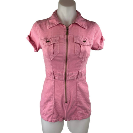 Urban Outfitters BDG Axel Pink Linen Short Sleeve Zip Up Coverall Romper Size S