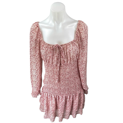 Princess Polly Carrillo Red Floral Long Puff Sleeve Ruffle Tiered Mini Dress 6