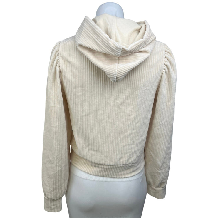 & Other Stories Cream White Puff Shoulder Velvet Velour Hoodie Sweatshirt Top XS