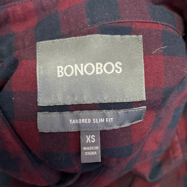 Bonobos Men's Blue Red Tailored Slim Fit Check Plaid Button Down Shirt Top Sz XS