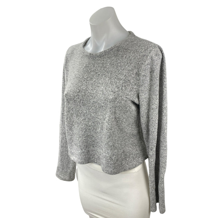 Zara Women's Gray Heather Long Sleeve Round Neck Knit Boxy Sweater Top Size L