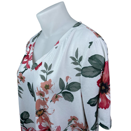 Bloomchic Women's White Floral V Neck Short Sleeve T Shirt Tee Blouse Top 22/24