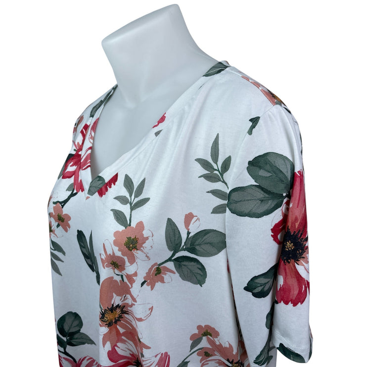 Bloomchic Women's White Floral V Neck Short Sleeve T Shirt Tee Blouse Top 22/24