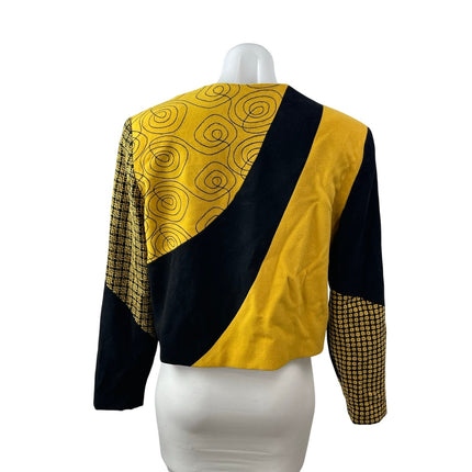 CanvasBacks Women's Wool Abstract Colorblock Patchwork Crop Blazer Coat Jacket M
