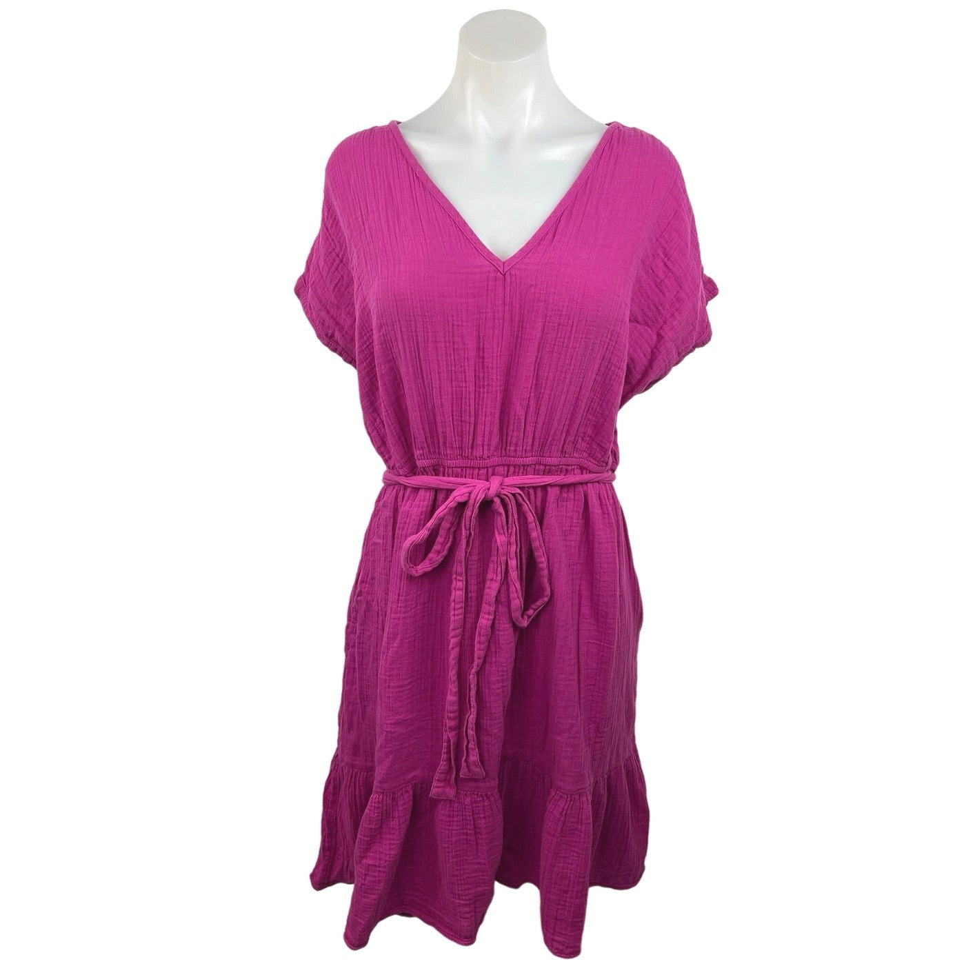 GAP Women's Short Sleeve Tie Waist V-Neck Tiered Fit & Flare Midi Dres Brie GAP Women's Short Sleeve Tie Waist V-Neck Tiered Fit & Flare Midi Dres Brie