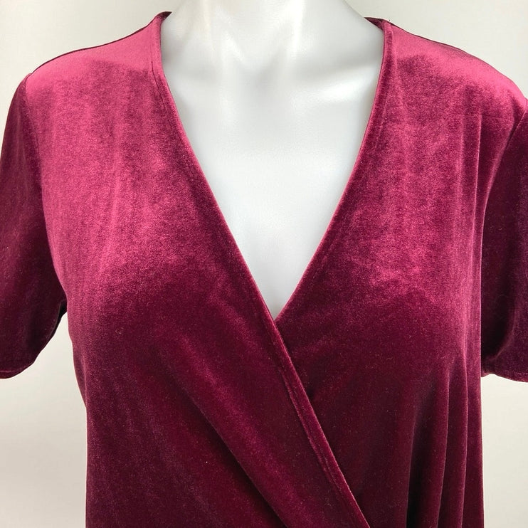 Ann Taylor Red Velvet V Neck Soft Career Short Sleeve Wrap Blouse Top Size M