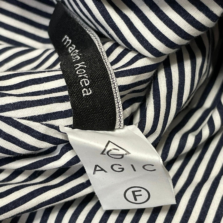 AGIC Women's Black White Striped Cold Shoulder Shirt Peplum Blouse Top Size S