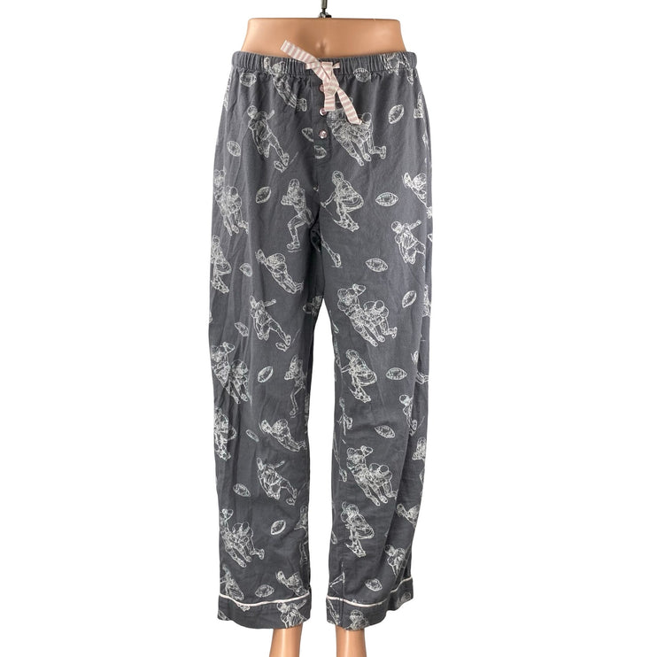 P.J. Salvage Game Day Gray Football Graphic Flannel Sleepwear Pajama Pants Sz S