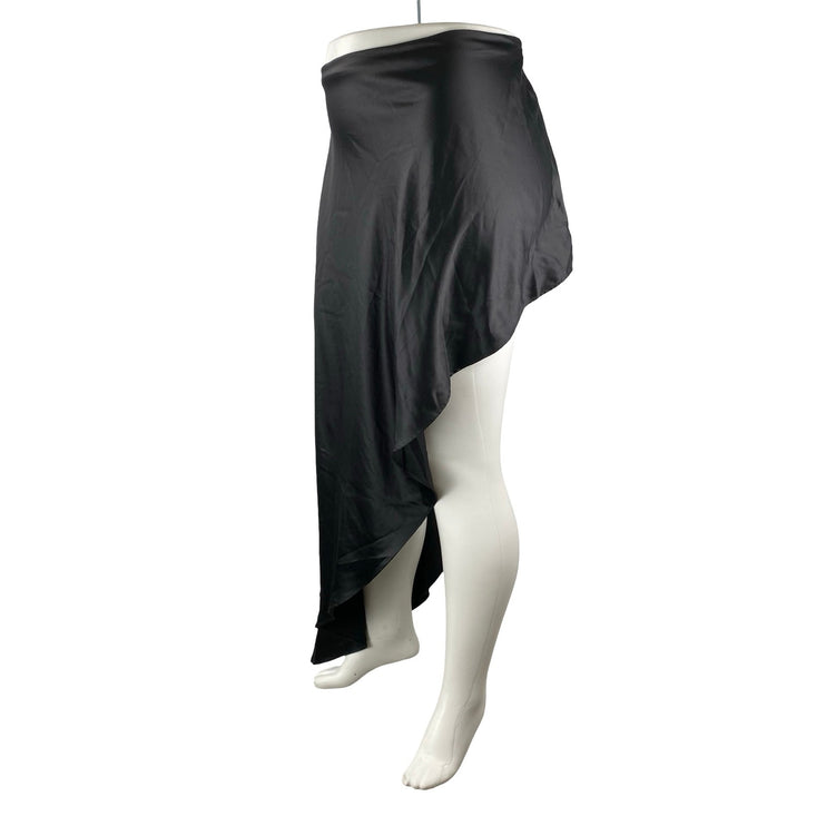 H&M Women's Black Silky Satin Asymmetric Drape High Low A-Line Slip Skirt Size L